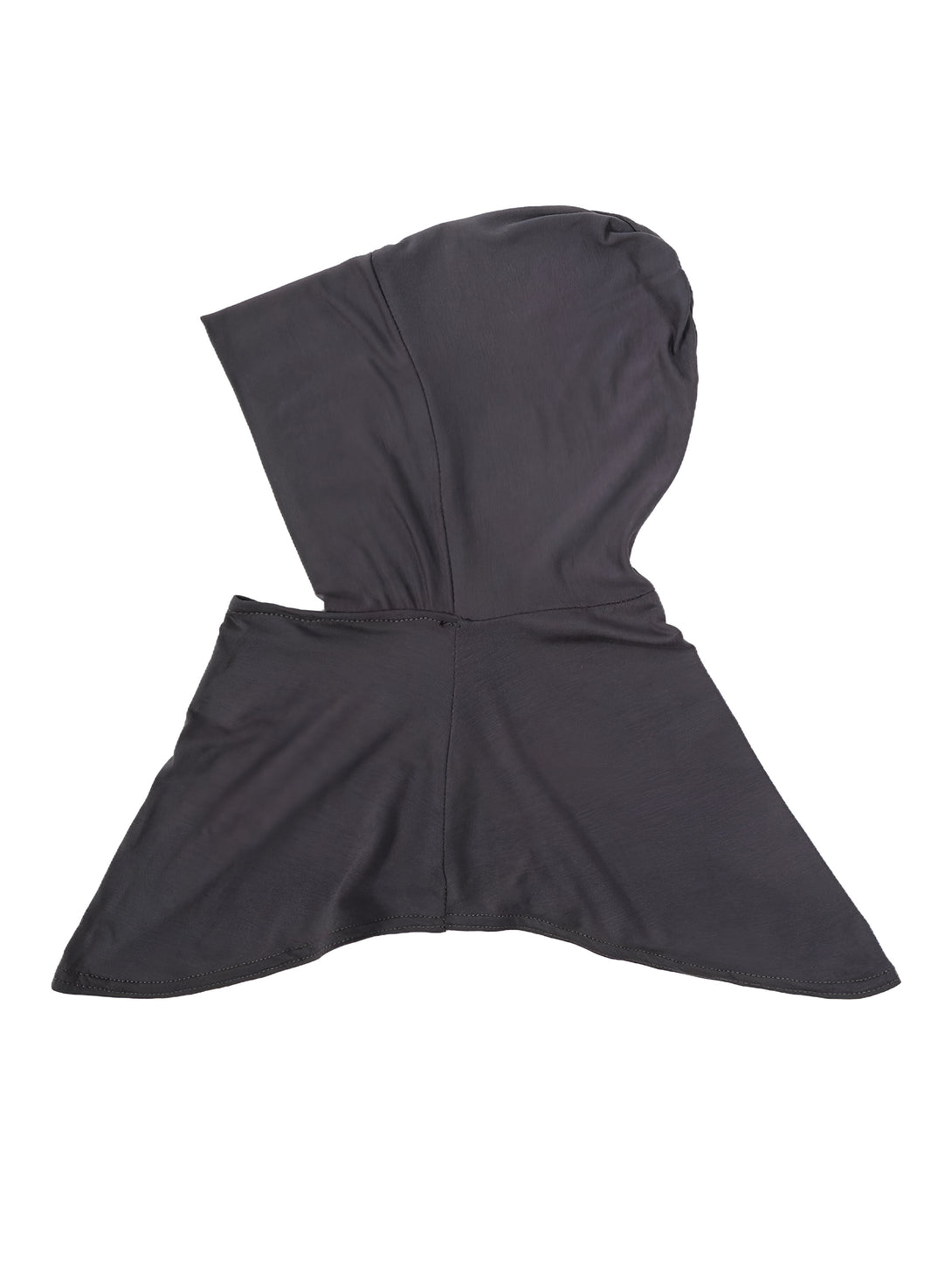 Un bonnet à capuche en tissu gris foncé, parfait pour les femmes musulmanes qui souhaitent se couvrir la tête et le cou avec élégance et style.
