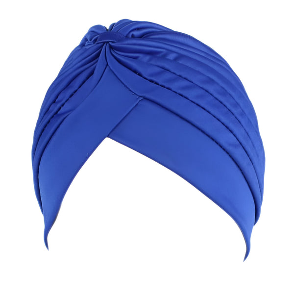 Chapeau en turban bleu pour femmes musulmanes, idéal pour un look élégant et modeste.