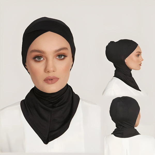 Un hijab noir élégant et confortable pour les femmes musulmanes, avec une coupe élégante et un tissu doux.